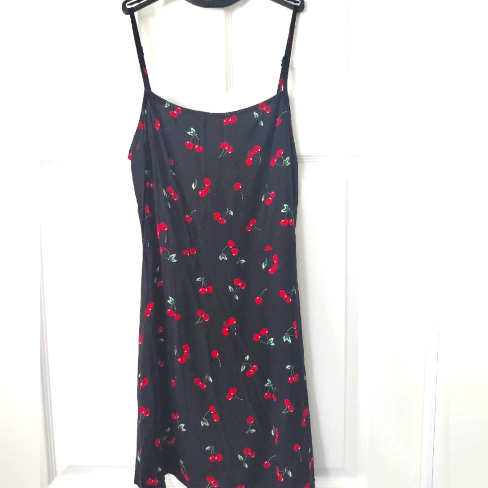 SHEIN Black and Red with Cherry Print Sundress